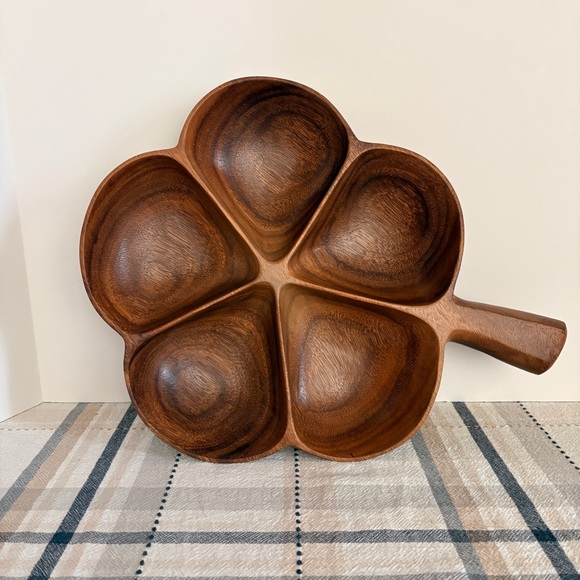 Masini Other - Mid Century Modern Monkey Pod Wood Divided Clover Tray Masini Handcrafted Tiki